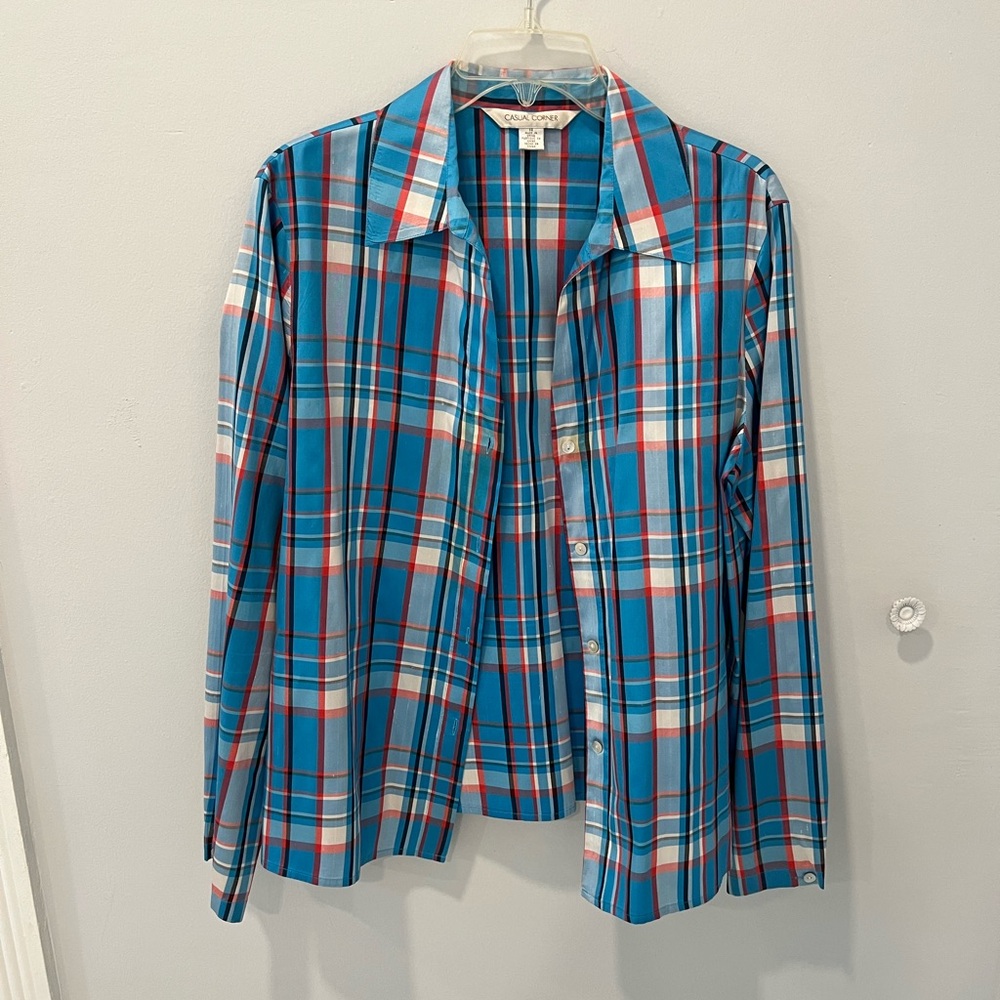 Casual Corner Vibrant Plaid Dupioni Silk Blouse